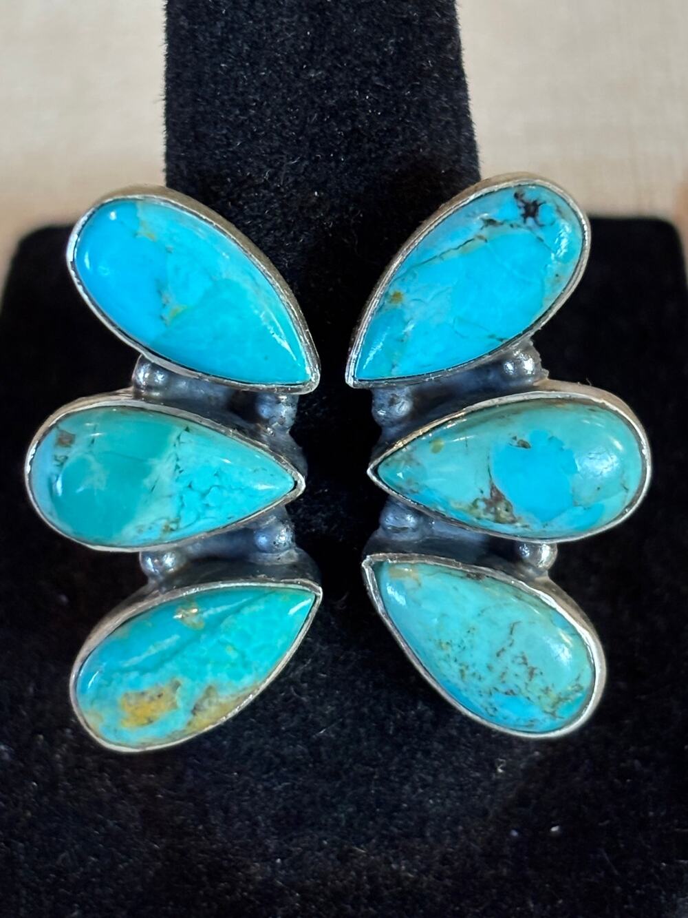 Mojave Turquoise Cluster Bypass Ring Sterling Silver Southwestern Statement Ring